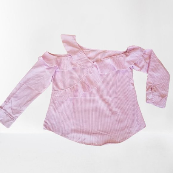 Pink and White Off shoulder/cold Shoulder Blouse - Picture 2 of 16